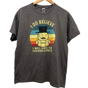 CHICKEN NUGGETS Gray Sz Large Cotton Tee Shirt S/S Graphic Print Funny Joke